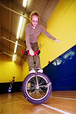 Stirling Juggling Project's Ewan Colsell demonstrating the Unicycle